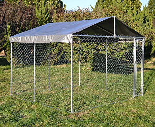 Hundezwinger mit Dach 3x3x1,83m, verschließbare Tür, Tiergehege mit UV- & wasserbeständigem Dach von Wiltec