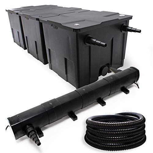 Wiltec Komplettset: CBF-350C Teichfilter bis 90000 L Teichfilteranlage als Durchlauffilter, CUV-272 Teichklärer UVC Klärer mit 72W, 5m Teichschlauch 25 mm (1") von Wiltec