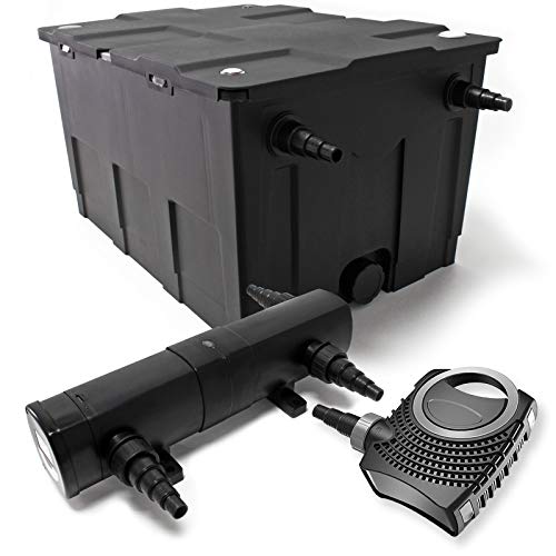 Wiltec Komplettset: CBF-550 Teichfilter bis 60000 L Teichfilteranlage als Durchlauffilter, NEO10000 SuperECO Teichpumpe 10000l/h 80W, CUV-224 Teichklärer UVC Klärer mit 24W von Wiltec