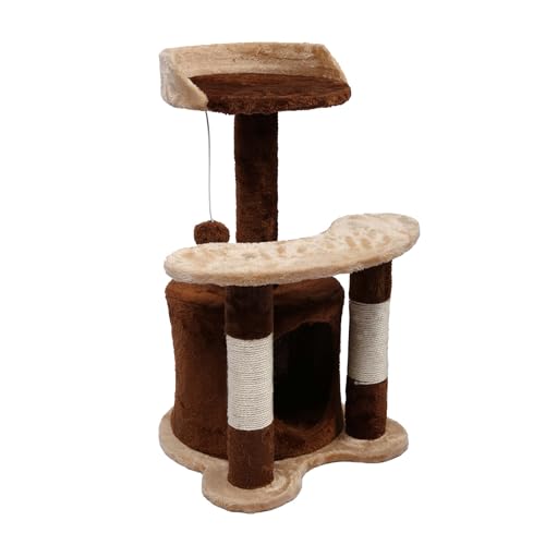 Wiltec Kratzbaum 67 cm hoch in Braun/Beige, Katzenkratzbaum mit Sisal, Katzenbaum mit Plattform, Katzenhöhle und Spielball, Kletterbaum für Katzen von Wiltec