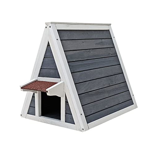 Wiltec Wetterfestes Katzenhaus 50 x 50 x 54 cm aus Holz, Katzenhütte Outdoor, Katzenhöhle mit Eingang und Fluchttür von Wiltec