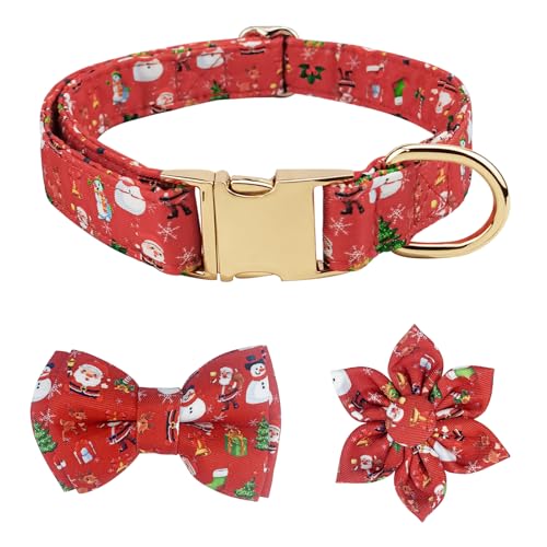 Weihnachtliches Hundehalsband, verstellbare Haustierhalsbänder mit Metallschnalle mit Schneeblume Weihnachtsbaum Muster Weihnachten Jungen Mädchen Hundehalsband mit Blumendekor für kleine, mittelgroße von WimuPath