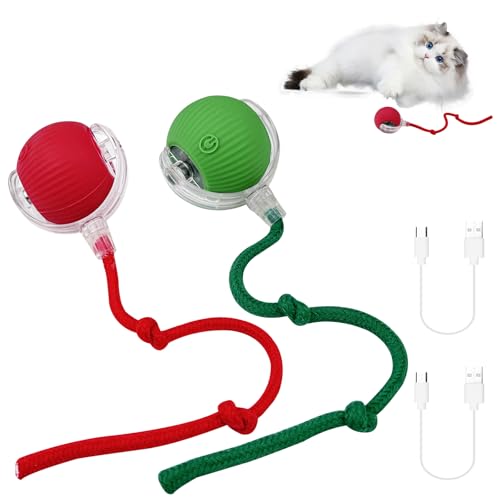 WinGluge 2 Stück Interaktives Katzenspielzeug Elektrisch - 360° Rolling Smart Ball, Automatischer Rollender Ball für Katzen (Rot+Grün) von WinGluge