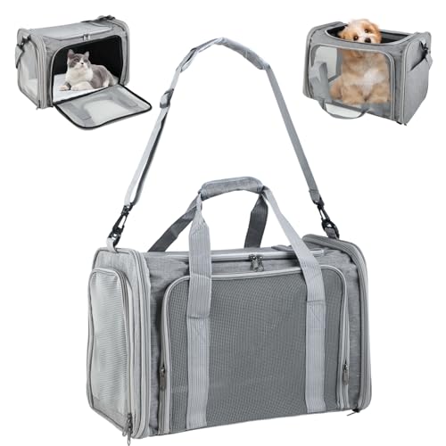 Haustiertragetasche – Faltbare Transportbox Katze & Hund, Leichte Katzentransporttasche mit Schultergurt, Atmungsaktive Transportbox für Reisen & Auto (Grau) von Windfromort