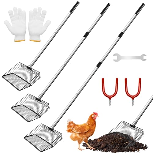 Windspeed 3-in-1 Metall-Hühnerkotschaufel, 25,4 cm, verstellbar, für Hühnerstall, Kotschaufel, Siebschaufel, Streu für Geflügelstreu, Zubehör (86,4–155,9 cm) von Windspeed