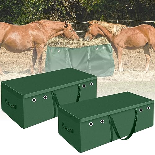 Windyun 2 Stück Pferd und Vieh Heuballen Tasche Pferd Heu Tasche Heu Lagerung Container Extra Groß Pferd Fütterung Zubehör 112 x 57 x 47 cm Heuballen Aufbewahrungstasche für Haustierbedarf (Grün) von Windyun