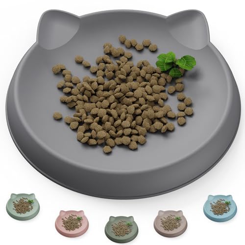 Wingcases - Katzennapf(1pc, 15x15cm, dunkelgrau) | Futternapf Katze Silikon | Schutz der Katzenbarthaare | Fressnapf Katze Flach | Teller Breit | Katzen zubehör von Wingcases