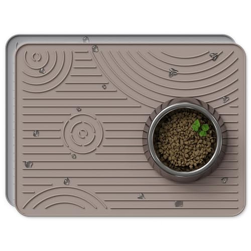 Wingcases Napfunterlage Hund Katzen, Hitzebeständige rutschfeste Silikonmatte als Grill Zubehör und Abtropfmatte Geschirr, BPA-Freie Napf Unterlage für Futter Wassernäpfe(Beige,40x30cm) von Wingcases