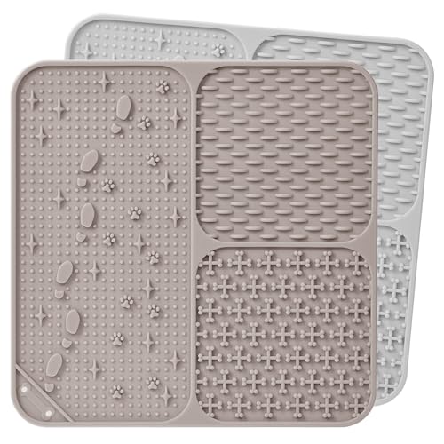 Wingcases-Schleckmatte Hund & Katze, 2 Stück Leckmatten 100% Silikon-Welpen- mit Saugnäpfen. Lindert Angst und Langeweile, leicht zu reinigen(Asche & Beige) von Wingcases