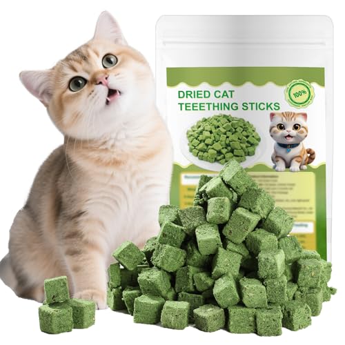 Wingoden Freeze Dried Cat Grass Stick Cats Treats Snacks Natural Cat Grass Teething Sticks for Hairball Removal and Teeth Cleaning Edible Cats Chew Stick, 50 g, Cube von Wingoden