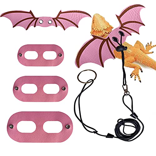 Eidechsenleine Bartagamen verstellbar für kleine Reptilientiere 3 Größen weiches Leder Geschirr Eidechse Leine mit Flügel für kleine mittelgroße und große Reptilientiere(Pink) von Winmany