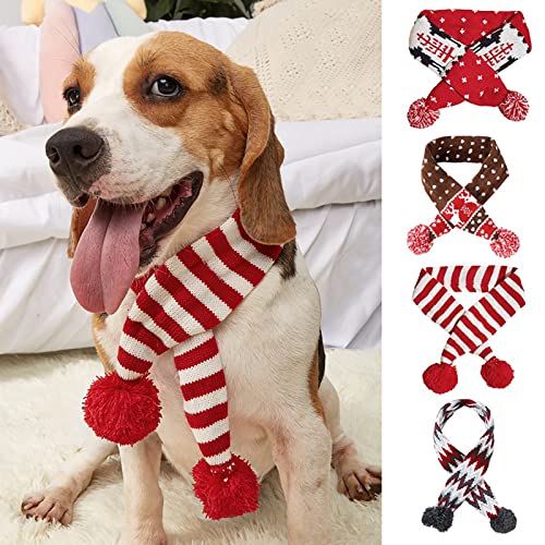 Hunde-Weihnachtsschal, Haustier, Welpen, Weihnachten, gestricktes Kostüm, Winter, warmes Bandana, Halstuch, Katze, Halswärmer, Bekleidung für Urlaub, Festlich (Medium, rot-weiße Streifen) von Winmany