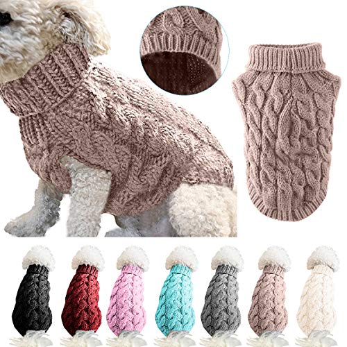 Hunde-Rollkragen-Strickpullover, Mantel, Winterwärmer, dicker Pullover, für kleine, mittelgroße und große Hunde, Welpen, Katzen, Größe M, Khaki von Winmany