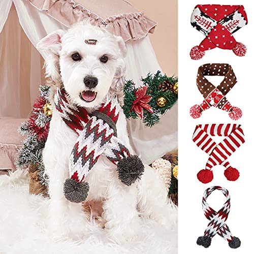 Hunde-Weihnachtsschal, Haustier, Welpen, Weihnachten, gestricktes Kostüm, Winter, warmes Halstuch, Katzenhalswärmer, Bekleidung für Urlaub, Festlich (klein, grauweiß) von Winmany