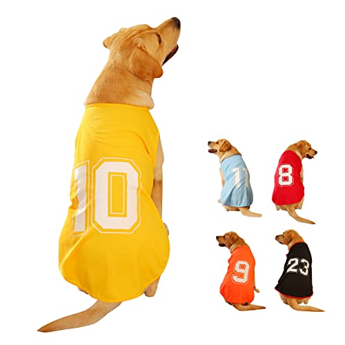 Hundeshirt Nummer Bedruckt Sommer Basic Weste Welpen Atmungsaktives T-Shirt Haustier Ärmelloses Tank Top Kleidung für Große, Mittlere, Kleine Hunde (Groß, Gelb) von Winmany