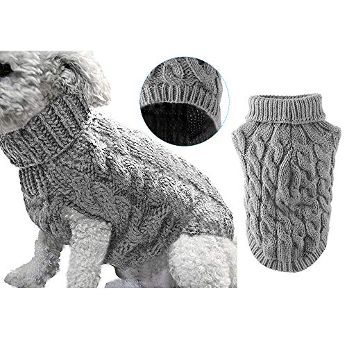 Hunde-Rollkragen-Strickpullover, Mantel, Winterwärmer, dicker Pullover, für kleine, mittelgroße und große Hunde, Welpen, Katzen, Größe M, Grau von Winmany