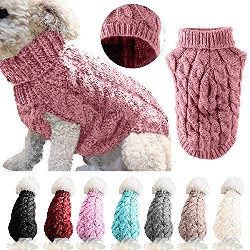 Hunde-Rollkragen-Strickpullover, Mantel, Winterwärmer, dicker Pullover, für kleine, mittelgroße und große Hunde, Welpen, Katzen, Größe XL, Rosa von Winmany