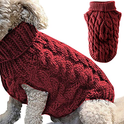 Rollkragen-Strickpullover für Haustiere, Winterwärmer, Dicker Pullover, Strickwaren, Häkelmantel, Kleidung für kleine, mittelgroße und große Hunde, Welpen, Katzen (XL, rot) von Winmany