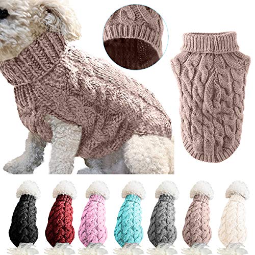 Hunde-Rollkragen-Strickpullover, Mantel, Winterwärmer, dicker Pullover, für kleine, mittelgroße und große Hunde, Welpen, Katzen, Größe XL, Khaki von Winmany
