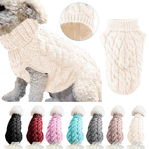 Rollkragen-Strickpullover für Haustiere, Winterwärmer, Dicker Pullover, Strickwaren, Häkelmantel, Kleidung für kleine, mittelgroße und große Hunde, Welpen, Katzen (XL, weiß) von Winmany