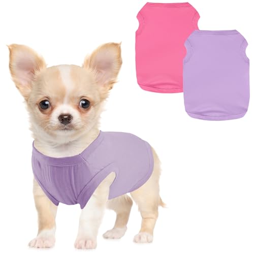 Winmany 2-teiliges Sommer-Tanktop für kleine Hunde, für Mädchen und Jungen, Chihuahua, Shih Tzu, Zwergspitz-Shirts, Weste (Rosa + Lila, Größe M) von Winmany