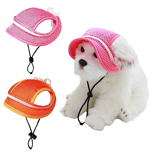 Winmany Baseballkappe für Hunde Katze Welpen Sommer Sonnenschutz Visier verstellbar mit Ohrlöchern für Spaziergänge im Freien (L, Rosa und Orange) von Winmany