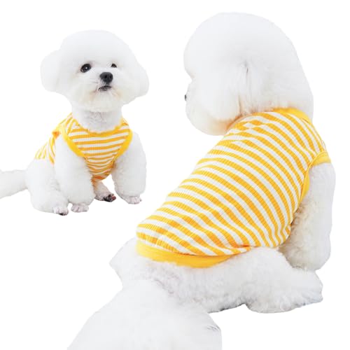 Winmany Gestreiftes T-Shirt für Haustiere, Katzen, Sommer, ärmellos, Tanktop, Welpen, weich, für Frühling und Herbst, Kleidung für kleine, mittelgroße Hunde und Katzen (1, Gelb, XL) von Winmany