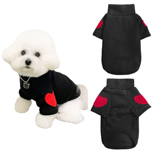 Winmany Hundepullover für kleine und mittelgroße Hunde, Herzaufnäher, Rollkragen-Sweatshirt, für Katzen, Welpen, Frühling, Herbst, Winter (schwarz, M) von Winmany