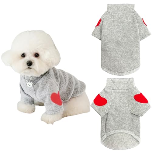 Winmany Pullover für kleine und mittelgroße Hunde, Herzaufnäher, Rollkragen-Sweatshirt, Katze, Welpen, Frühling, Herbst, Winter, Pullover, Mantel (Grau, XL) von Winmany