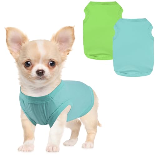 Winmany Sommer-Tanktop für kleine Hunde, für Mädchen und Jungen, Chihuahua, Shih Tzu, Zwergspitz-Shirts, Weste (Grün + Blau, Größe XS), 2 Stück von Winmany