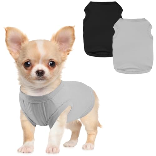 Winmany Sommer-Tanktop für kleine Hunde, für Mädchen und Jungen, Chihuahua, Shih Tzu, Zwergspitz-Shirts, Weste (Schwarz + Grau, Größe L) von Winmany