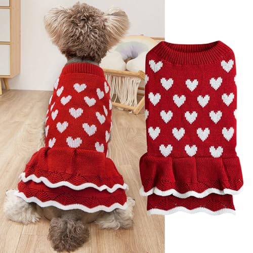 Winmany Valentinstags-Hundepullover für kleine und mittelgroße Katzen, Hunde, rot-rosa Herzkleid, Haustier-Winter-Rollkragenpullover, Strickwaren (Rot, XL) von Winmany