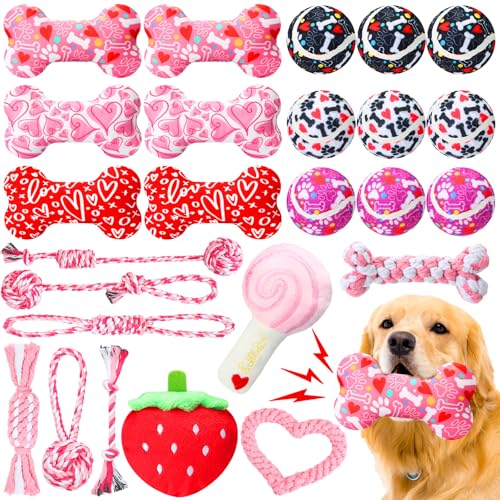 WinnerWhy 25 Stück Valentinstags-Haustier-Spielzeug, inklusive Hunde-Tennisbällen mit Quietschknochen, Hundespielzeug, Seilspielzeug, Plüsch-Hundespielzeug für interaktives Training, Langeweile, WinnerWhy 25 Stück Valentinstags-Haustier-Spielzeug, inklusive Hunde-Tennisbällen mit Quietschknochen, Hundespielzeug, Seilspielzeug, Plüsch-Hundespielzeug für interaktives Training, Langeweile, von WinnerWhy