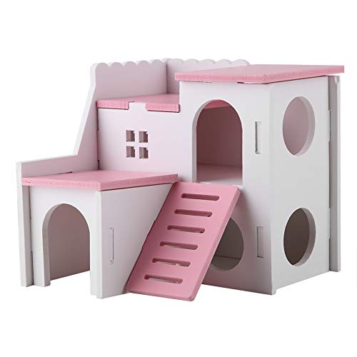 Winnfy Hamster Versteck Hütte Haus Hamster Spielhaus Holz Montiert Villa Haustier Nest Haus Doppelschichten Zimmer Rosa von Winnfy
