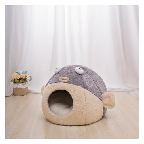 Wisafory Katzenbett große Katzenhöhle niedliches Haustier Bett Halbgeschlossen Katzenhaus Plüsch Schlafhöhle mit abnehmbarem und waschbarem Katzenkissen für Reisen und Winter Braun S von Wisafory
