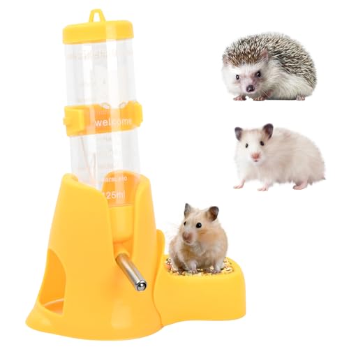 Wisebom Hamster Trinkflasche 125ml 3-in-1 Haustier Wasserflasche Hamster Futternapf Automatischer Wassertrinken Spender Kleintier Trinknapf Tropffreie Wasserspender für kleine Tiere (Gelb) von Wisebom