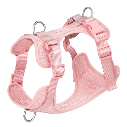 Wisedog Atmungsaktives Hundegeschirr aus Netz: kein Ziehen, mit 3 Schnellverschluss-Schnallen, verstellbar für Spaziergänge und Training für kleine, mittelgroße und große Hunde (Rosa, XS: Halsumfang von Wisedog