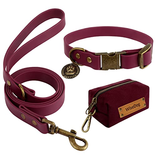 Wisedog Hundehalsband und Leine Set Combo: Einstellbare langlebige Haustier Halsbänder mit Hundeleinen für kleine mittlere große Hunde, enthält einen Bonus von Poop Bag Holder (S, Burgundisch) von Wisedog