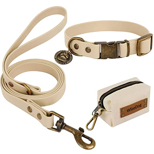 Wisedog Hundehalsband und Leine Set Combo: Einstellbare langlebige Haustier Halsbänder mit Hundeleinen für kleine mittlere große Hunde, enthält einen Bonus von Poop Bag Holder (XL, Sandfarbe) von Wisedog
