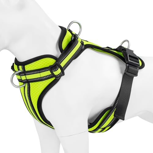 Wisedog Verstellbares atmungsaktives Mesh-Hundegeschirr – reflektierendes Gurtband, leicht, kein Ziehen, Geschirr mit 3 Schnellverschluss-Schnallen für Spaziergänge, Laufen und Outdoor-Abenteuer, Gelb von Wisedog