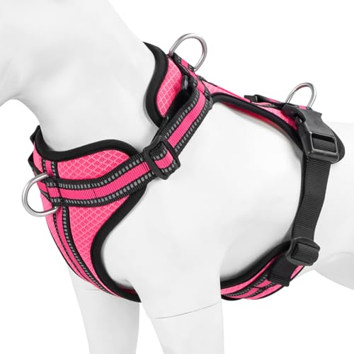 Wisedog Verstellbares atmungsaktives Mesh-Hundegeschirr – reflektierendes Gurtband, leicht, kein Ziehen, Geschirr mit 3 Schnellverschluss-Schnallen für Spaziergänge, Laufen und Outdoor-Abenteuer, Rosa von Wisedog