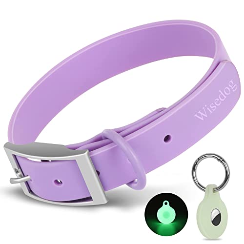 Wisedog Wasserdichtes Hundehalsband, verstellbares, weiches gummibeschichtetes Gurtband, geruchsdicht und leicht zu reinigen, für kleine, mittelgroße und große Hunde, mit Airtags-Hülle (L|38,1 cm von Wisedog