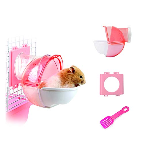 WishLotus Hamster Sand Badezimmer, 3 Stück Abnehmbarer Kunststoff Hamster Sand Bad Behälter Kleine Haustier Badewanne Außentoilette mit Schaufel und Käfigzubehör für Hamster Meerschweinchen (Rosa) von WishLotus