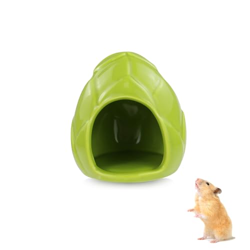 WishLotus Hamsterversteck aus Keramik, Bambus-Shoot-Form, Hamsterhaus und Lebensraum, niedliches Dekor, kühles Bett für Zwerghamster, Rennmäuse, Mäuse (Grün, M) von WishLotus