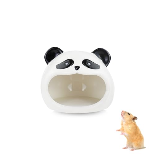 WishLotus Hamsterversteck aus Keramik, Panda-Form, Hamsterhaus und Lebensraum, niedliches Dekor, kühles Bett für Zwerghamster, Rennmäuse, Mäuse (Weiß, M) von WishLotus