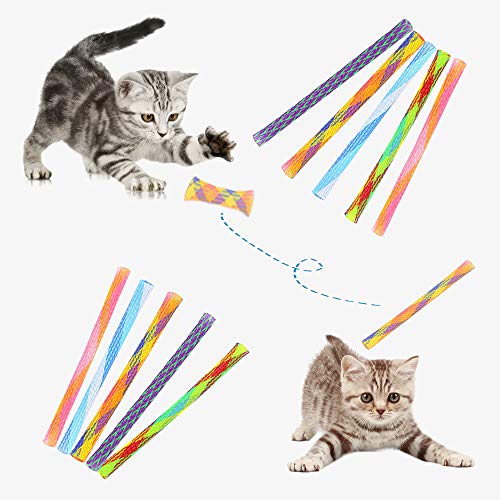 WishLotus Katzen-Federrohr-Spielzeug, 10 Stück, interaktives Katzenspielzeug, buntes Katzenspielzeug für Indoor-Katzen, Teleskop-Netz-Stange, Katzen-Springspielzeug, flexibel & Swat Katzenfederrohr von WishLotus