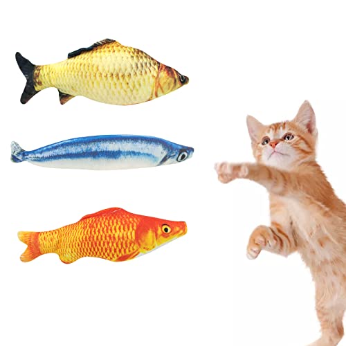 WishLotus Katzenminze-Spielzeug, 3 Packungen, mit Baumwolle gefüllt, interaktives Katzen-Fischspielzeug mit Katzenminze, Katzen-Kauspielzeug, niedliches Kissen, unterhaltsames Spielzeug für Katzen und von WishLotus