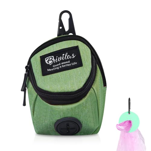 WishLotus Leckerlibeutel für Hunde, All-in-One-Kotbeutelspender mit Kotbeutelhalter, für kleine Hunde, Training, Leckerli-Tasche zum Spazierengehen, Laufen, Spielen (grün) von WishLotus