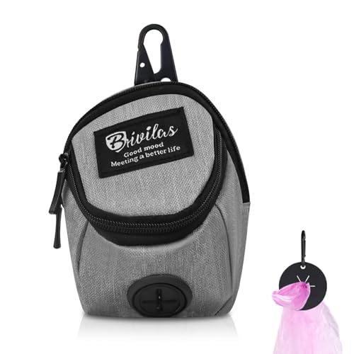 WishLotus Leckerlibeutel für Hunde, All-in-One-Kotbeutelspender mit Kotbeutelhalter, für kleine Hunde, Training, Leckerlibeutel zum Spazierengehen, Laufen, Spielen (grau) von WishLotus
