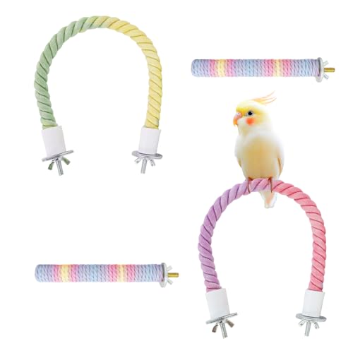 WishLotus Papageienseil-Sitzstange, 78,7 cm, Seil-Sitzstangen für Vogelkäfige mit 2 kleinen Standstangen, flexible verblassende Farbe, Sitzstange, Seilschaukel zum Pfotenschleifen, Stehen, Klettern (A von WishLotus